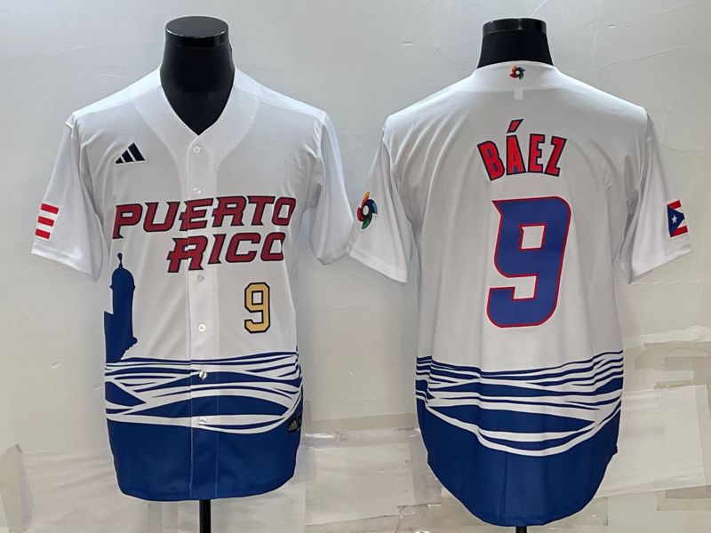 Men 2023 World Cub #9 Baez White MLB Jersey3->more jerseys->MLB Jersey